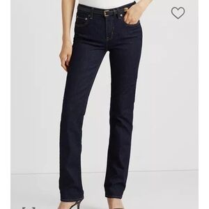 Lauren Ralph Lauren Dark Rinse Super Stretch Straight Leg Mid Rise Jeans 14P NWT